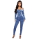 Blue Women's Long Sleeve Low-Cut Velvet Bandage Sexy Jumpsuit Dress