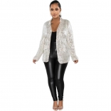 Silver Women's Long Sleeve Sequins Fashion Women Jacket Coat