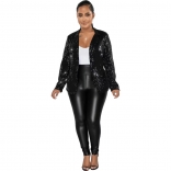 Black Women's Long Sleeve Sequins Fashion Women Jacket Coat