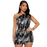 Black Halter Neck Women's Sequins Bodycon Club Bodycon Mini Dress