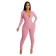 Pink Women's Long Sleeve Zipper V-Neck Stripe Bodycon Sexy Jumpsuit