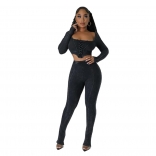 Black Women's Low-Cut Lace-up Bandage 2PCS Sports Sexy Jumpsuit