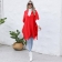 Red Women's Casual Loose V Tie Hat Pullover Sweater Vest Cloak Top Coat