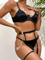 Black Women Straps Sexy Erotic Bra & Brief Sets Rhinestones Lingerie