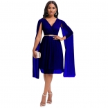 RoyalBlue Silk Mesh Sexy V-Neck Fashion Women Prom Party Mini Dress