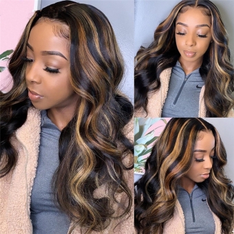 Black gradient highlight brown split long curled wig headband