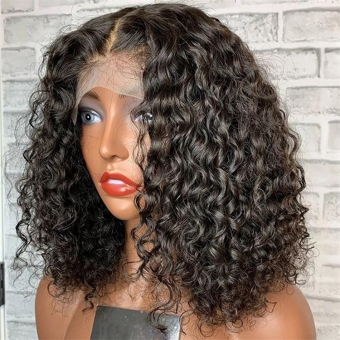 Black medium length curly wig