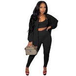 Black Women's Clothing Striped 3PCS Jumpsuit Dress Sets Fashion Casual Sports Rompers