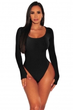 Black Women's Long Sleeve Stripe Tops Bodycons Sexy Versatile Commuter Jumpsuits