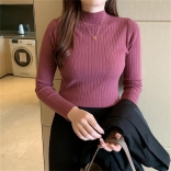 Red Women Knitted Sweater Winter Slim Basic Casual Base Versatile Top Female Bottom Undershirt Pullover