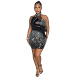 Black Sleeveless Women Backless Feather Rhinestones Bodycon Evening Party Dress