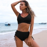 Black High Waist Solid Bikini Swimwear