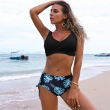 Black High Waist Trees Printed Bikini Swimwear