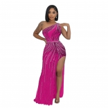 RoseRed Elegant Women Rhinestones Mesh Sexy Slit Prom Party