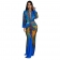 Blue Long Sleeve Deep V Neck Printed Multi Bodycon Pleated Long Dress