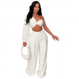 White One Sleeve V Neck Casual Women Pleated Jumpsuit Dress
