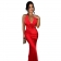 Red Sleevleess Deep V Neck Flowers Sexy Evening Formal Dress