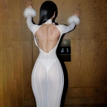 White Sexy See Through Mesh Party Club Long Dress