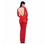 Red Sexy See Through Mesh Party Club Long Dress