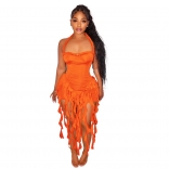 Orange Sexy Tassels Women Party Dance Evening Clubwear