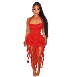 Red Sexy Tassels Women Party Dance Evening Clubwear