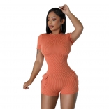 Orange Short Sleeve Jacquard Backless Sexy Club Romper Dress