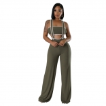 Green Sexy Top Two Pieces Halter Neck Fashion Women Casual Overalls