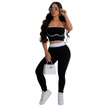 Black Straps Low Cut Crop Top Bodycon Solid Skinny Pants Set Dress