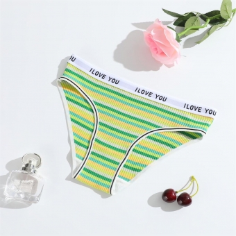 Green Striped Sexy Briefs Women G-Thong Underwear