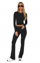 Black Two Pieces Slin Fit Low Rise Pleated Casual Women Pant Sets Dress