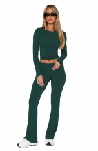 Green Two Pieces Slin Fit Low Rise Pleated Casual Women Pant Sets Dress