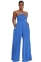 Blue Off Shoulder Pleated Bodysuit Waist Chiffon Women Fashion Jumpsuits