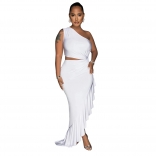 White Women's Sexy Cut Out Iregular Off-Shoulder Evening Pleated Prom Party Midi Dress