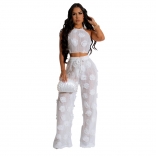 White Two Pieces Knitted Hollow Out See Through Sexy Pant Sets