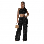 Black Two Pieces Knitted Hollow Out See Through Sexy Pant Sets
