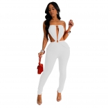 White Off Shoulder Hollow Out Sexy Women Party Jumpsuit Dress