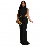 Black Sleeveless Hollow Out Pleated Elegant Prom Dress