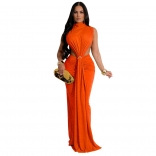 Orange Sleeveless Hollow Out Pleated Elegant Prom Dress