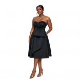 Black Off Shoulder Strapless Fashion Women Casual Midi Skirt Dress