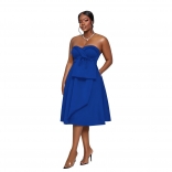 Blue Off Shoulder Strapless Fashion Women Casual Midi Skirt Dress