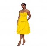 Yellow Off Shoulder Strapless Fashion Women Casual Midi Skirt Dress
