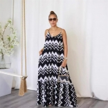 Black Halter Fashion Women Beach Casual Wave Cut Fashion Long Dress