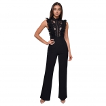 Black Sleeveles Lace Hollow Out Sexy Bodycon Casual Jumpsuit Rompers