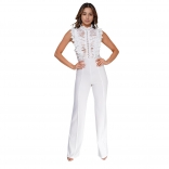 White Sleeveles Lace Hollow Out Sexy Bodycon Casual Jumpsuit Rompers