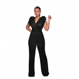 Black Sleeveless Lace V Neck Embroidered Fashion Women Party Jumpsuits