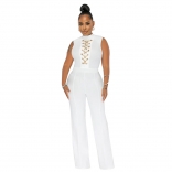 White Sleeveless Chains Fashion Women Office Casual Jumpsuit Dress