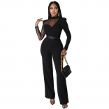 Black Long Sleeve Mesh Fashion Formal Sexy Jumpsuit