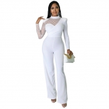 White Long Sleeve Mesh Fashion Formal Sexy Jumpsuit