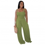 Green Off Shoulder Strappless Pleated Casual Wide Leg Jumpsuit Rompers