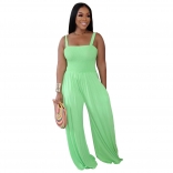 Mint Green Off Shoulder Strappless Pleated Casual Wide Leg Jumpsuit Rompers